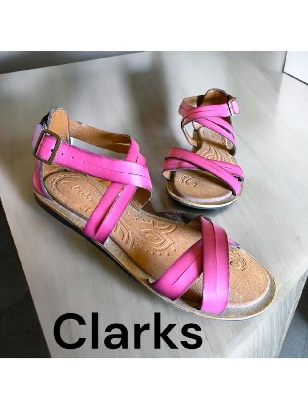 Clark’s-size 8 raspberry “Billie Jazz” sandals. Non slip sole. VG preowned!!